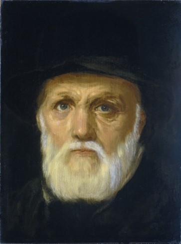 Portret van een man met een grijze baard. De man draagt een donkere hoed en kijkt de beschouwer aan. De man is de letterkundige en graveur Dirck Volckertsz Coornhert. 